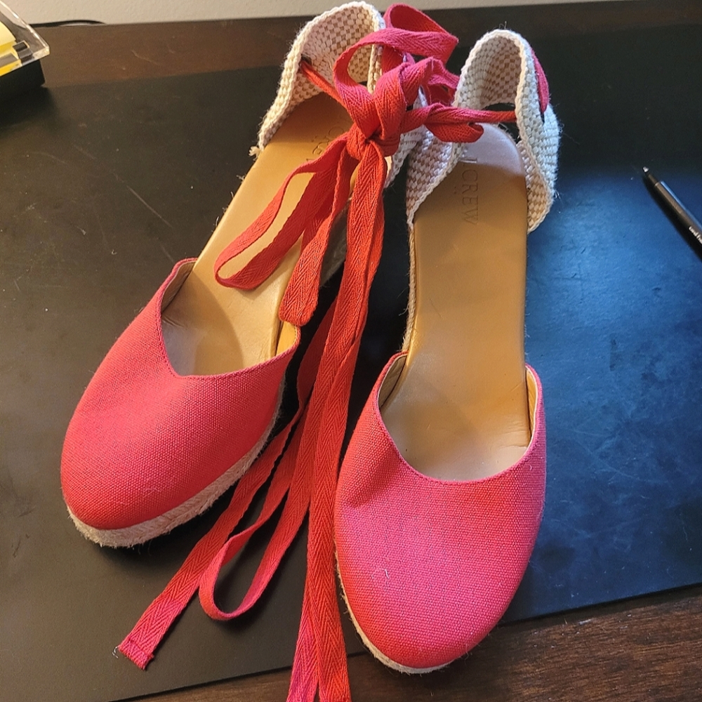 Red Wrap Ankle Tie Espadrille Wedges